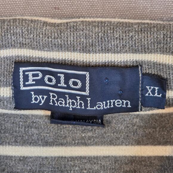 Vintage Polo Ralph Lauren XL Long Sleeve Stripe Shirt Gray White Cotton - Picture 3 of 12